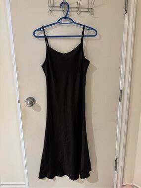 Black Midi Slip Dress with Delicate Trim